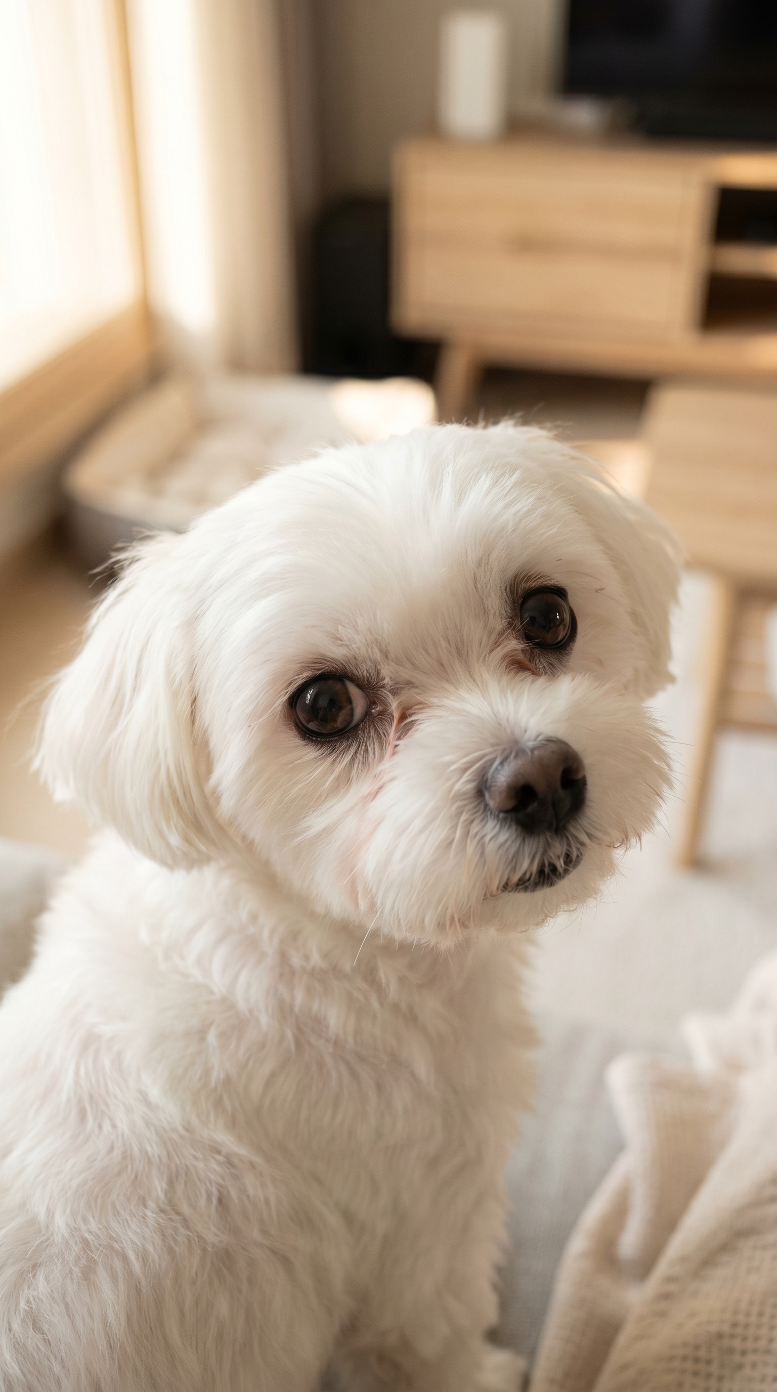 maltese-looking-at-owner-clear-eyes